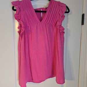 Umgee Pink Ruffled Sleeveless Top